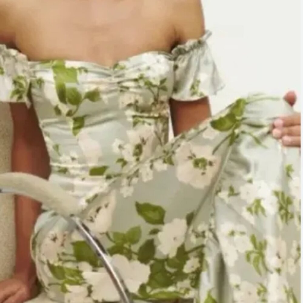 NWOT Reformation Sianna Silk Floral Midi Dress in Tarragon S $328 - Picture 3 of 12